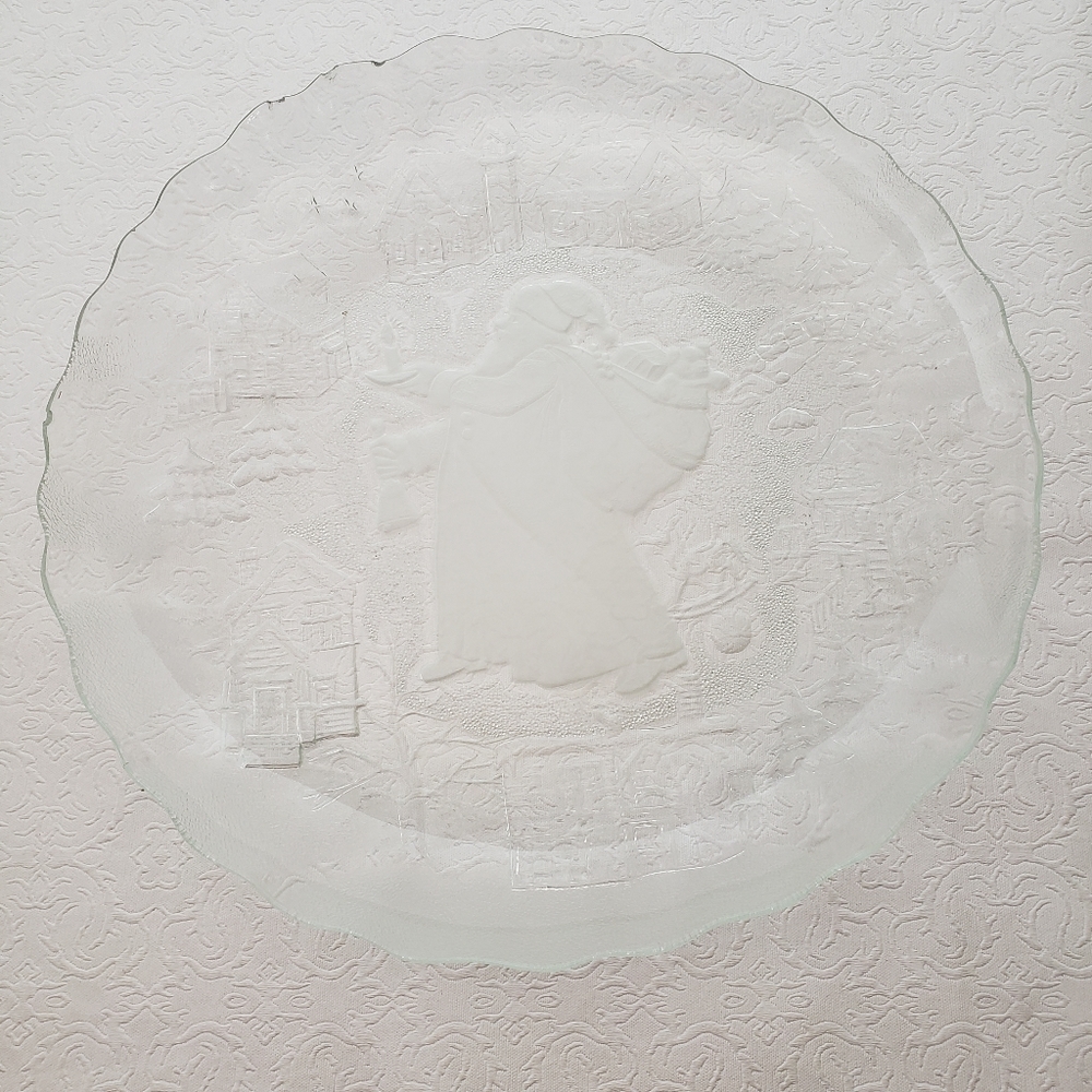 Clear Glass Holiday Christmas Santa Serving Plate